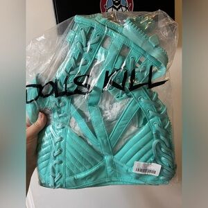 NWT Dolls Kill / Club Exx Teal Rude Awakening Harness Top